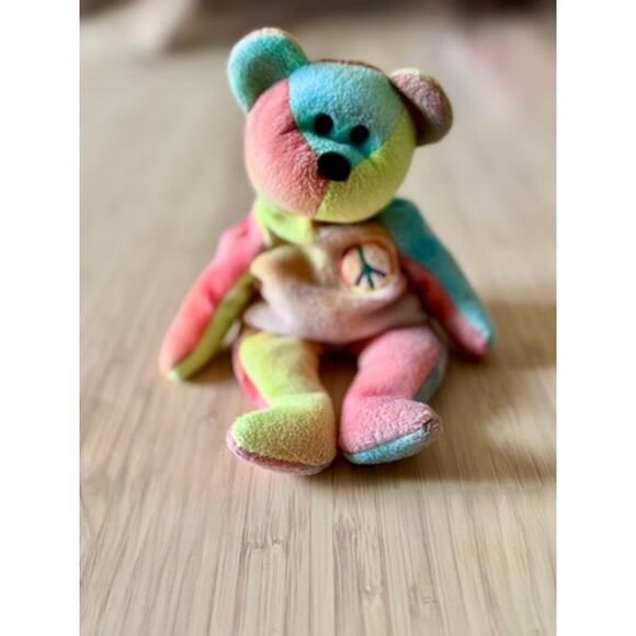 Rare! Peace Bear 1996 - Retired TY Beanie Baby‎ Tie Dye Small Gift Collector - Picture 1 of 8